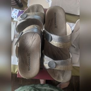 Romika silver and gold strapped sandal.  Size 41